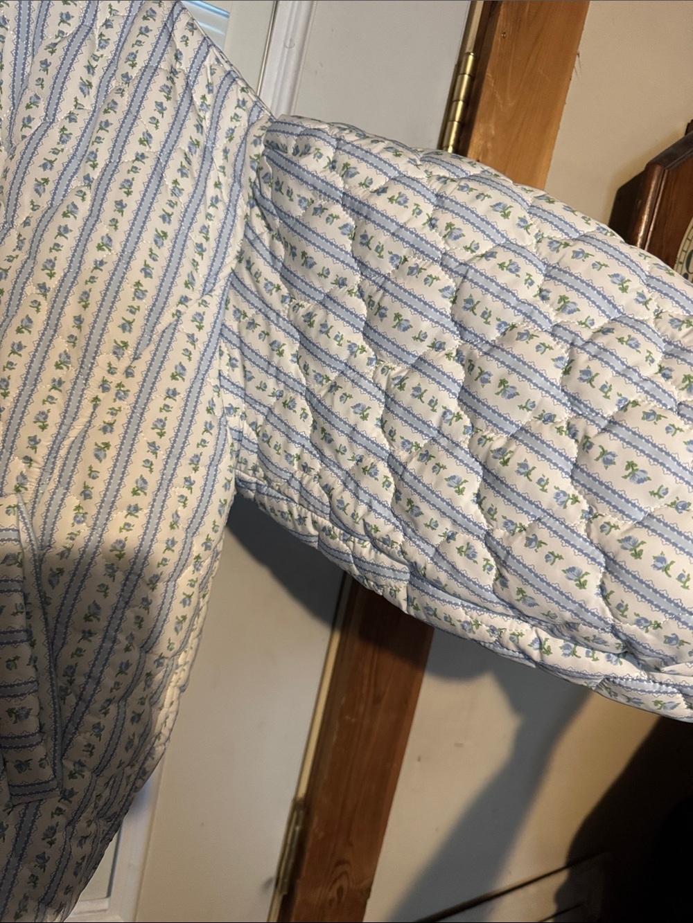 Mable Quilted Stripe Bomber Jacket in Cream and Light Blue - Picture 3 of 5